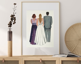 Custom Family Wedding portrait Father & Mother of the Bride Gift, daughter, personalized gift Mother's Day, customized, Wedding Personalised