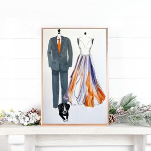 Wedding personalised bridal unique gift, bride dress, custom bride groom portrait wedding Gift for WIFE, Gift wedding day couple portrait, image 3