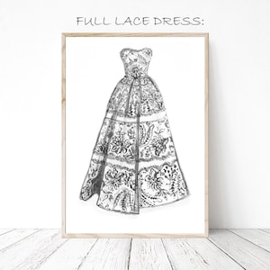 Wedding dress sketch, Custom Wedding sketch, First Year Paper Anniversary Gift, Wedding Gift, wedding dress drawing, bridal illustration image 5