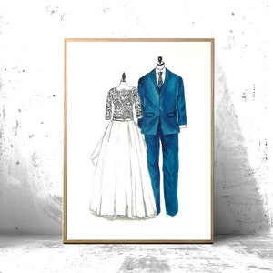 Wedding dress sketch, custom bride groom portrait, wedding party illustration, dress tuxedo illustration, couple portrait, image 7