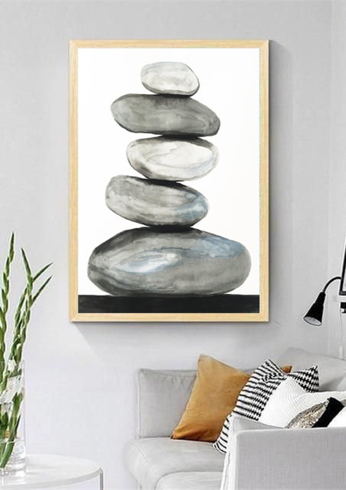 Zen Pebbles Watercolour Painting Beach Rocks Art Balancing - Etsy
