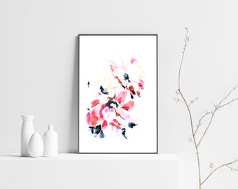 Watercolor printable flower, Floral watercolorlight pink peony painting, Card for Mom, Modern fine art large watercolor