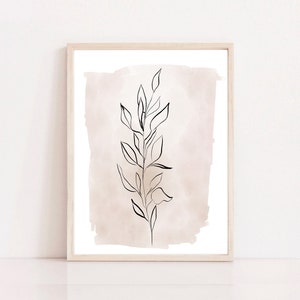 Minimalist home Botanical Eucalyptus Pink blush Illustration digital download Leaf Prints, line Wall Art  blush modern Lines Leaves Decor