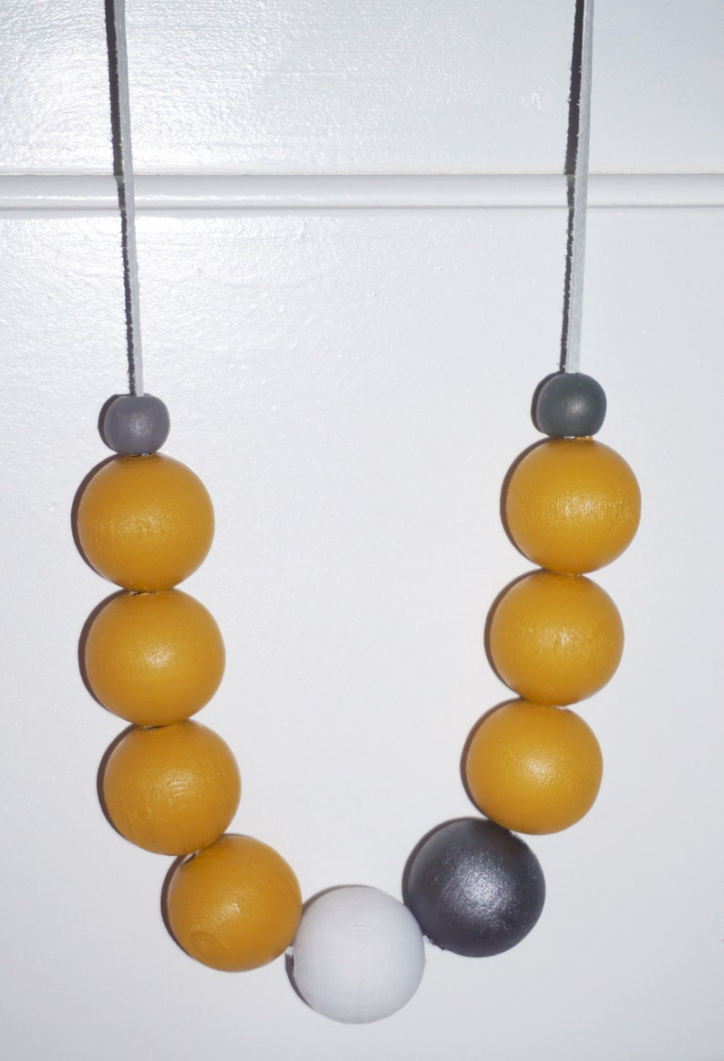 Mustard Yellow Grey Necklace Golden Yellow Wood Necklace Etsy