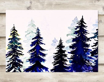 Watercolor forest, Woodland nursery Tree Print, winter Print, hand painted Tree Printable Wall Art, instant Printable, Digital Download