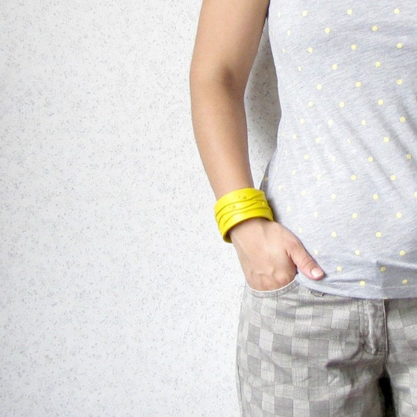 RESERVED LISTING - for Anna - Artistic Yellow Leather Cuff