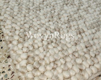 Handwoven Chunky Wool Area Rug – Nordic Beige Textured Rug For Livingroom