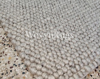Handwoven Chunky Wool Loop Rug – Nordic Grey Textured Rug For Kids Room