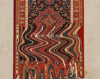 Hand-tufted Red Persian Melting Rug: 8x5 Ft Wool Wall Hanging - Etsy