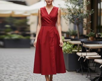 Wrap Bodice Midi Dress Sewing Pattern | Sleeveless Flared Dress Pattern | Summer Linen Dress | Women Dress Pattern A4 A0 US Letter XS–4XL