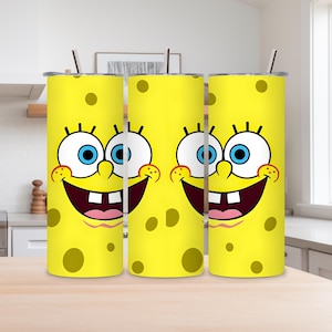 Adesivo para copo térmico do Bob Esponja | Design por sublimação para copo térmico fino de 590ml (Download digital)