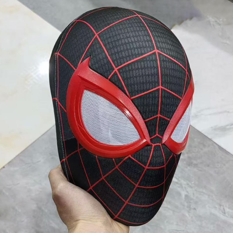 Custom Miles Morales PS5 Mask - Spider man Cosplay, including a face shield with magnetic lenses image 1