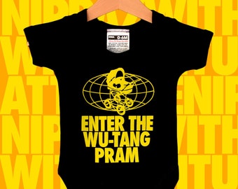 Enter The Wu-Tang Pram cool baby bodysuit onesie romper babygrow. Wu Tang Clan style Hip Hop Baby gift for rap parents