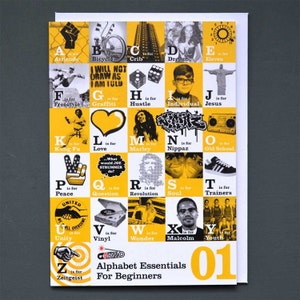 Urban Alphabet A to Z kids birthday card. Alternative newborn baby card. Hip Hop card for new parents