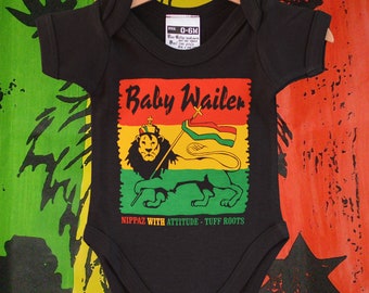 Reggae 'Baby Wailer' Baby Grow. Rasta Roots style onesie. Cool Jamaica style new baby gift