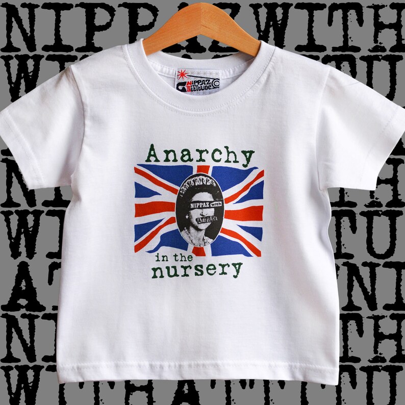 Anarchy in the Nursery kids punk T-shirt. Alternative Union Jack Flag toddler tee for 1-2 years 