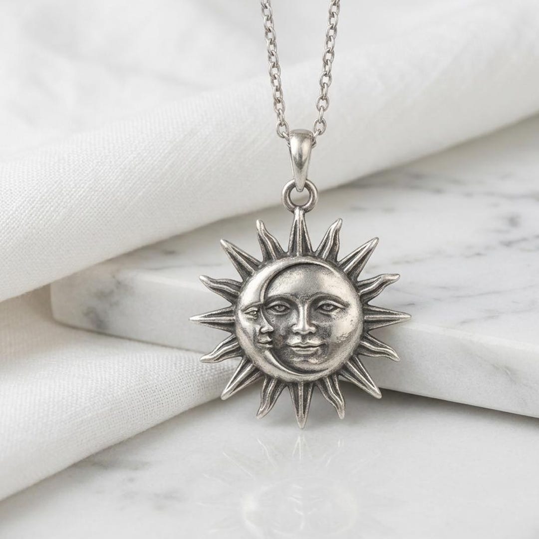Sterling Silver Sun and Moon Pendant, Celestial Boho Jewelry Handmade ...