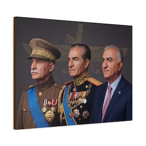 Pahlavi Dynasty Portrait Matte Canvas Print | Reza Shah, Faravahar Symbol