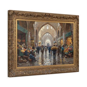 Tabriz Bazaar Watercolor Painting Canvas Print Matte Stretched Wall Art