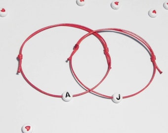 Matching Bracelets For Couple, Personalized Bracelet, Heart Bracelet, Friendship Bracelet, Red Cord Bracelet, Boyfriend Girlfriend Gift