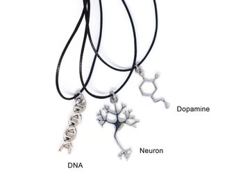 STEM Necklace, Science Necklace, Neuron Necklace, Scientist Gift, Choker Necklace, Geek Jewelry, Dopamine Necklace Black Cord Necklace