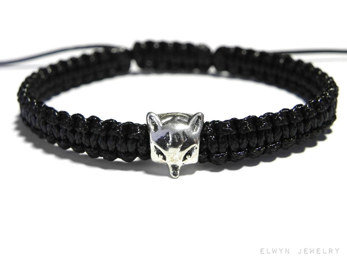 Fox Bracelet Black Cord Bracelet Mens Fox Bracelet Fox Etsy