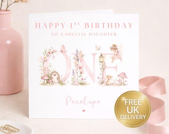 1st Birthday Card Girl Fairy | Personalised Fairy Garden Birthday Card | Daughter Granddaughter Niece | Age 1 Birthday Card