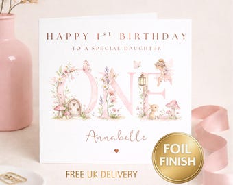 1st Birthday Card Girl Fairy | Personalised Fairy Garden Birthday Card | Daughter Granddaughter Niece | Age 1 Birthday Card