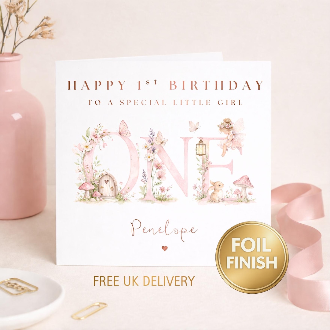 1st Birthday Card Girl | Personalised Fairy Garden Birthday Card ...