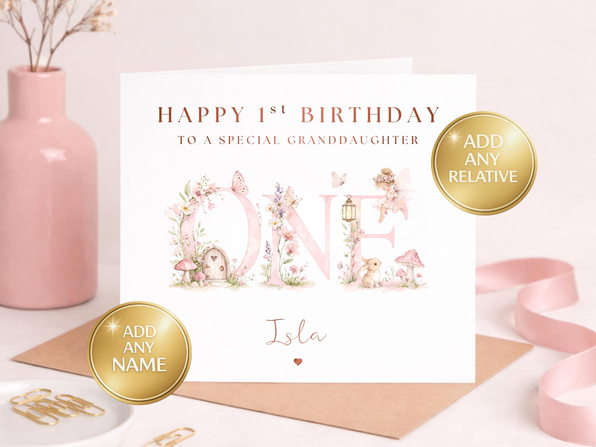 1st Birthday Card Girl | Personalised Fairy Garden Birthday Card ...