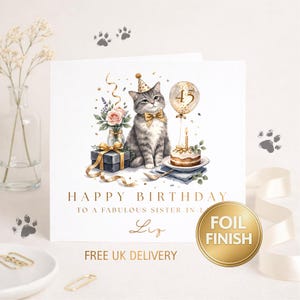 Cat Birthday Card | Cat Lover Birthday Card | Personalised Card for Her | Sister Friend Daughter Birthday Card
