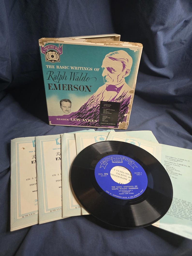 RARE Vintage The Basic Writings of Ralph Waldo Emerson Talking Book LP Vinyl Set image 1