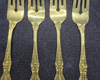 Vintage Set of 4 Royal Sealy RLF1 Gold-Plated Stainless Steel Salad Forks
