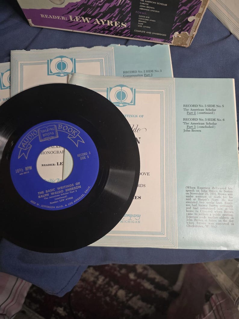 RARE Vintage The Basic Writings of Ralph Waldo Emerson Talking Book LP Vinyl Set image 6