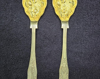 1940s William Adams Sheffield England Silver Plate Gilt Wash Salad Spoon Set