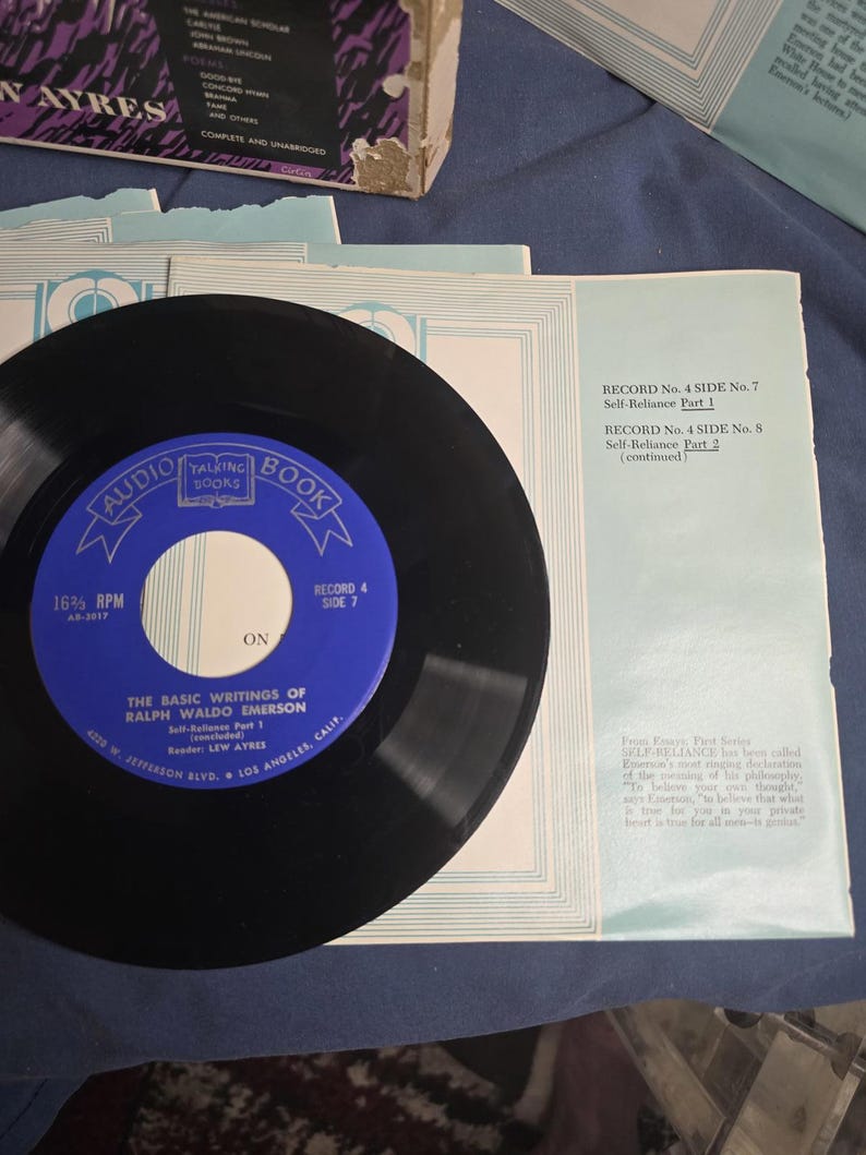 RARE Vintage The Basic Writings of Ralph Waldo Emerson Talking Book LP Vinyl Set image 5