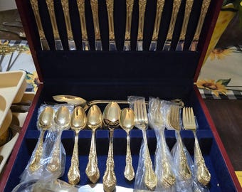 Set of 77 Flatware GOLDEN VERSAILLES- Home Concepts 24K Gold Electroplate
