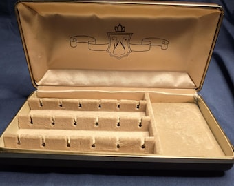 Vtg Mele Large Travel Jewelry Hard Case Box Earrings Cuff Links