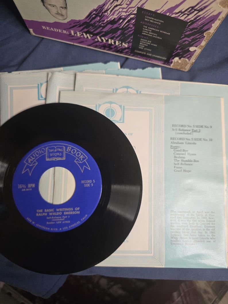 RARE Vintage The Basic Writings of Ralph Waldo Emerson Talking Book LP Vinyl Set image 4