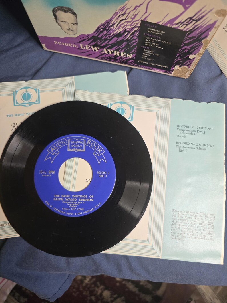RARE Vintage The Basic Writings of Ralph Waldo Emerson Talking Book LP Vinyl Set image 7