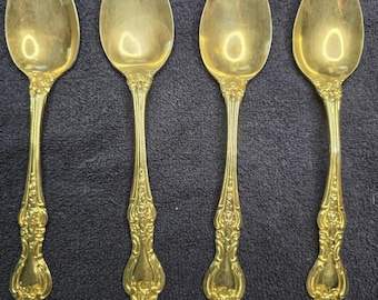 Vintage Set of 4 Royal Sealy RLF1 Gold-Plated Stainless Steel Table Spoons