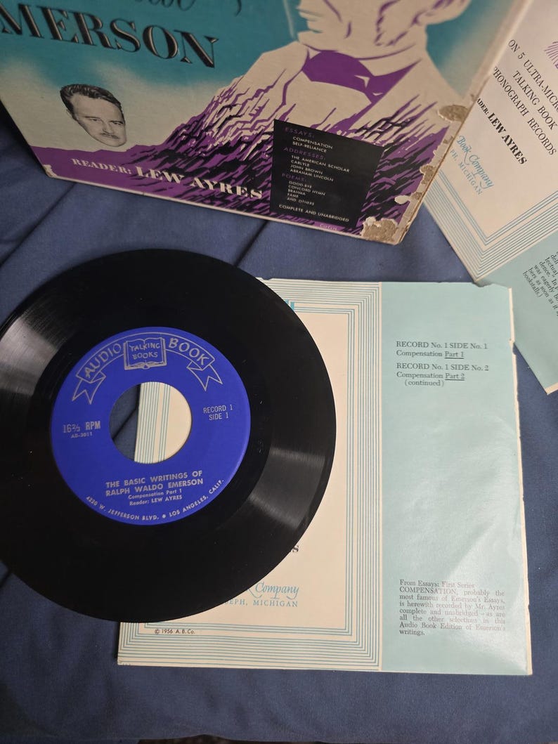 RARE Vintage The Basic Writings of Ralph Waldo Emerson Talking Book LP Vinyl Set image 8