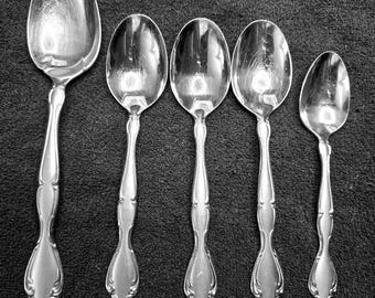 Vintage Stainless Steel Oneida Ornate Flatware Spoons Set of 5