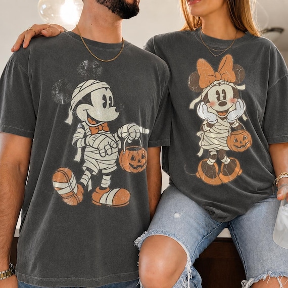 Retro Mickey and Minnie Mummy Shirt, Disney Halloween Couple Tee, Vintage Halloween Family Matching Shirt, Mickey Minnie Trip Tee