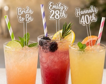 Agitadores de bebidas acrílicos personalizados: adornos personalizados para cócteles de boda, fiesta o cumpleaños.