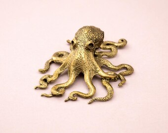 Figura de pulpo de latón hecha a mano: decoración vintage para escritorio, oficina, estantería o hogar.