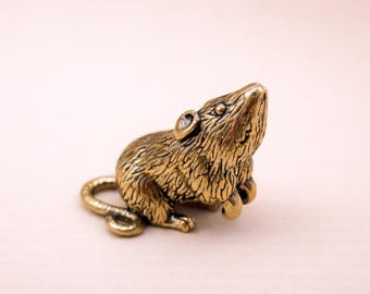 Mini figura de rata de latón: animal del zodíaco de metal macizo para exhibir en escritorios o estanterías.