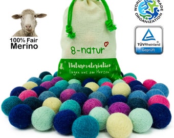 Felt balls 50 pcs, 1 inch (25mm), pure wool Lagune