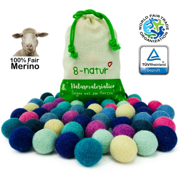 Felt balls 50 pcs, 1 inch (25mm), pure wool Lagune