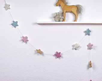 2 meter star garland felt pastel tones